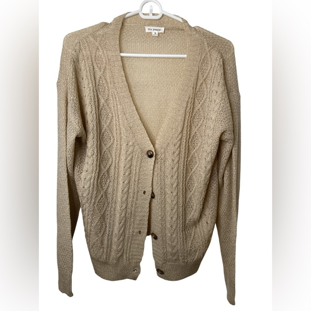 Blu Pepper Tan Knit Cardigan Sweater Medium